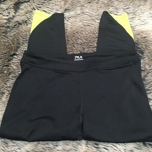 FILA Cropped Leggings Black/Yellow *Size L*